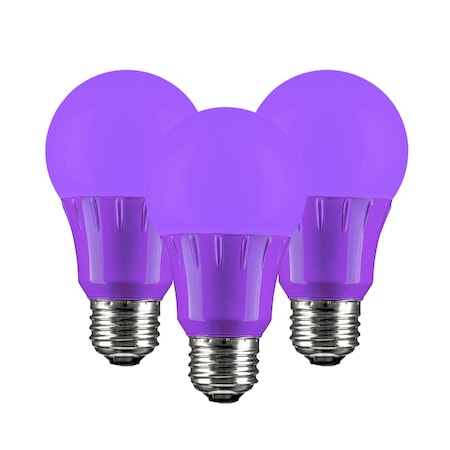 Sunlite LED A19 Colored Light Bulb, 3 Watts 25w Equivalent, E26 Medium Base, Non-Dimmable, Purple, 3PK 41527-SU